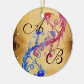 PINK BLUE WEDDING SWIRLS PARCHMENT GEM MONOGRAM KERAMISCH ORNAMENT (Links)