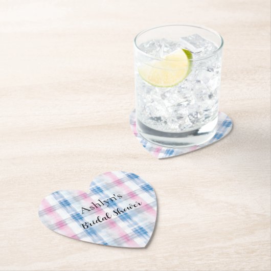Pink Blue White Plaid Stripes Bridal Shower Kartonnen Onderzetters (Insitu)
