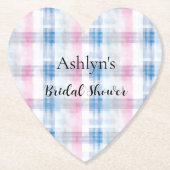 Pink Blue White Plaid Stripes Bridal Shower Kartonnen Onderzetters (Voorkant)