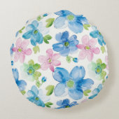 Pink Blue White Plaid Stripes Rond Kussen (Achterkant)