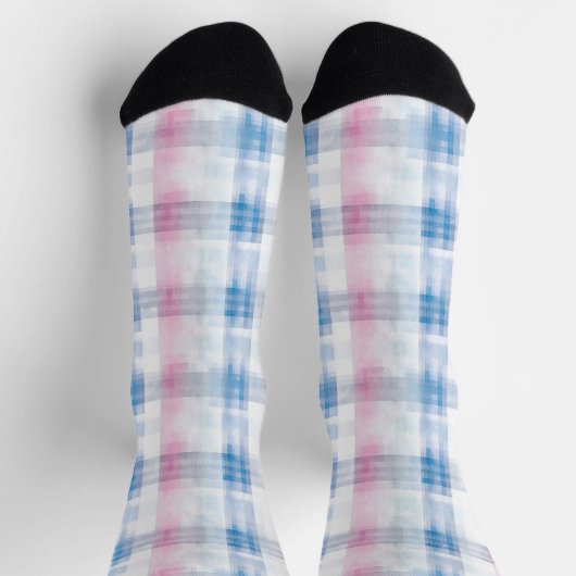 Pink Blue White Plaid Stripes Sokken (Top)