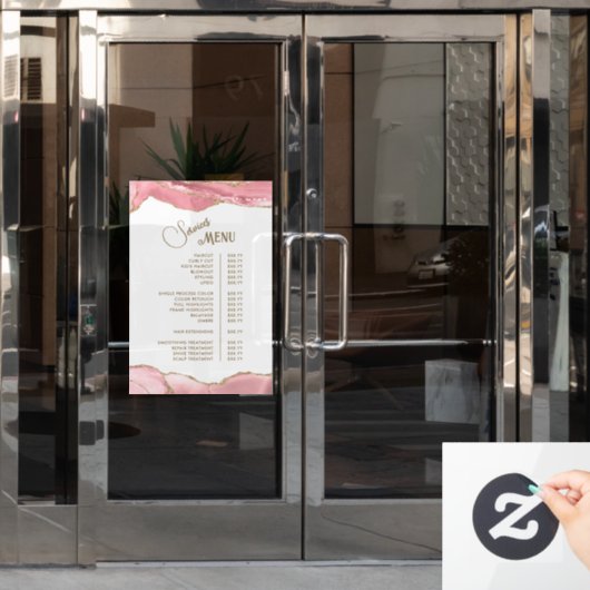 Pink Blush Agate Diensten Menu Raamsticker (Kantoordeur)
