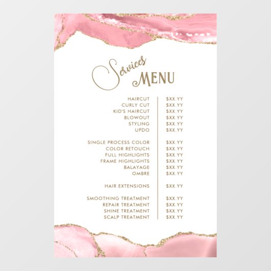 Pink Blush Agate Diensten Menu Raamsticker (Vel)