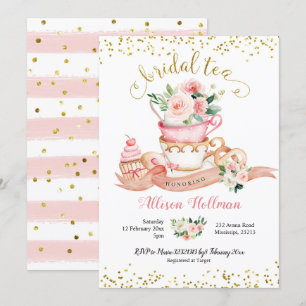 Pink Blush and Gold Floral Vrijgezellenfeest Tea P Kaart