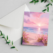Pink Blush Beach Sunset Pastel Waterverf Briefkaart