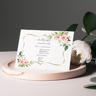 Pink Blush Bloemen Kalligrafie Trouwen RSVP Kaartje