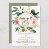 Pink Blush Bloemengroen Engagement Party Kaart (Voorkant / Achterkant)