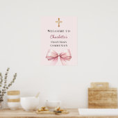 Pink blush bow First Holy Communion welcome Poster (Keuken)