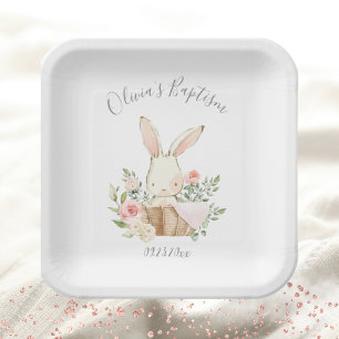 Pink Blush Bunny Rabbit Girl Baby Baptisme Papieren Bordje