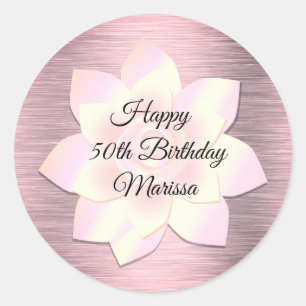 Pink Blush Elegant Lotus Flower Birthday Ronde Sticker