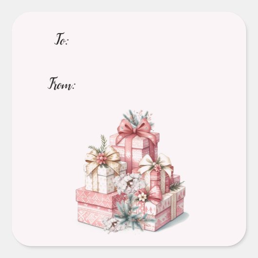 Pink Blush en Blooms Kerstmis Vierkante Sticker (Voorkant)