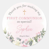 Pink blush First Communion favoriser autocollant p (Devant)