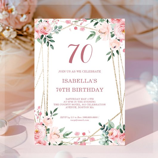 Pink Blush Floral 70e anniversaire Invitation
