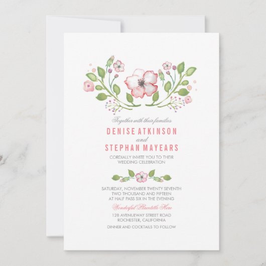 Pink & Blush Floral Aquarelle Mariage Invitations (Devant)