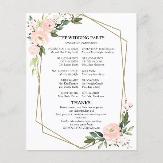 Pink Blush Floral Budget Wedding Ceremony Programm (Achterkant)