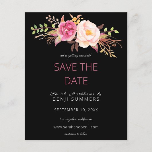 Pink Blush Floral budgetteren Opslaan Datum - zwar Flyer (Voorkant)
