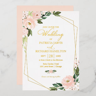 Pink Blush Floral Geometric Wedding Folie Uitnodiging