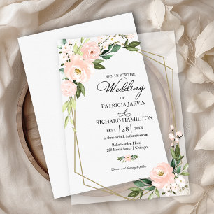 Pink Blush Floral Geometric Wedding Vellum Uitnodigingen