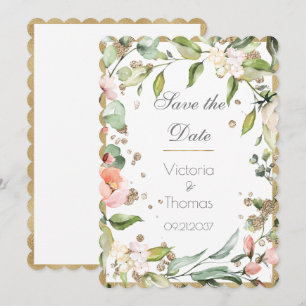 Pink Blush Floral Gold Elegant Botanical Weddensch Save The Date