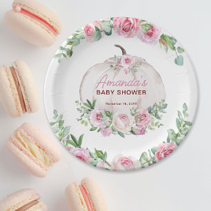 Pink Blush Floral Little Pumpkin Baby shower Papieren Bordje