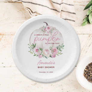 Pink Blush Floral Little Pumpkin Baby shower Papieren Bordje