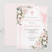 Pink blush floral première réunion Invitation (Devant / Derrière)
