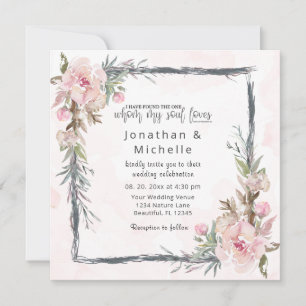 Pink Blush Floral Rustic Lijst Christelijk huwelij Kaart