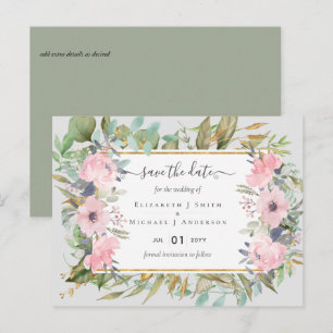 Pink Blush Floral Sage Greenery Save Dates Briefkaart
