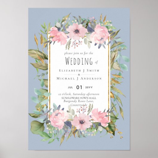 Pink Blush Floral Sage Greenery Wedding Poster (Voorkant)