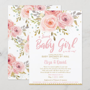 Pink Blush Floral Virtual Baby shower by Mail Girl Kaart