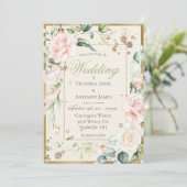 Pink Blush Floral Waterverf Wedding Kaart (Staand voorkant)