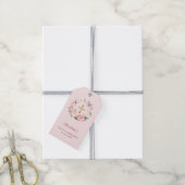 Pink blush floral wreath cross First Communion DIY Cadeaulabel (Met Touw)