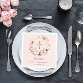 Pink blush floral wreath First Communion luncheon Servet