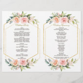 Pink Blush Flowers Gold Lijst Weddenprogramma Flyer (Achterkant)