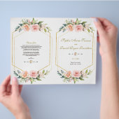 Pink Blush Flowers Gold Lijst Weddenprogramma Flyer (Hand)