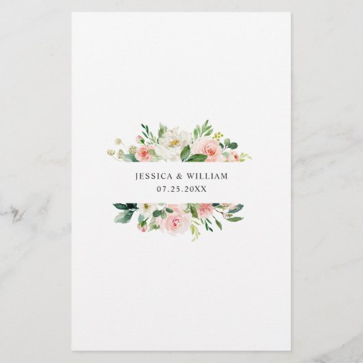 Pink Blush Flowers Verdure Dîner Mariage Menu (Dos)