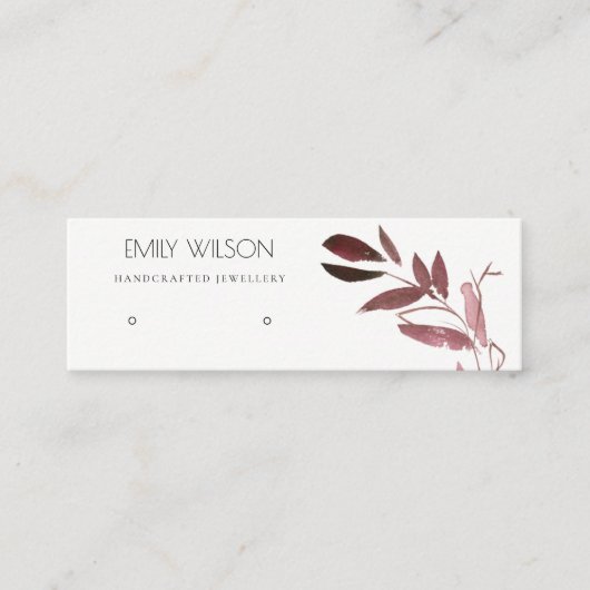 PINK BLUSH FOLIAGE WATERVERF EARRING DISPLAY LOGO MINI VISITEKAARTJE (Voorkant)