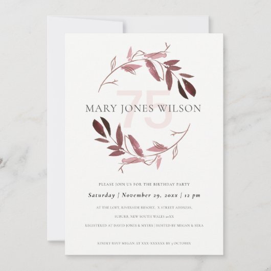 PINK BLUSH FOLIAGE WREATH TOUT ÂGE 75 CARTE D'ANNI (Devant)