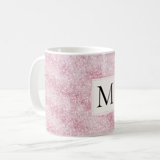 Pink Blush Glitter Monogram Koffiemok (Voorkant links)