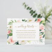 Pink Blush Gold Floral Gold Mariage Détails Carte (Debout devant)