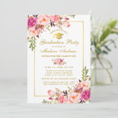 Pink Blush Gold Floral Graduation Party Invitation (Debout devant)
