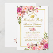 Pink Blush Gold Floral Graduation Party Invitation (Devant / Derrière)