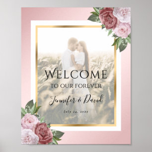 Pink Blush Gold Floral Mariage Affiche de bienvenu