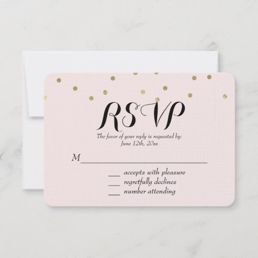 Pink Blush Gold Sparkt Confetti RSVP (Devant)