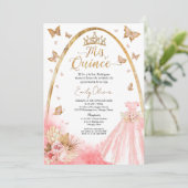 Pink Blush Gown Quinceanera Espagnol Invitation (Debout devant)