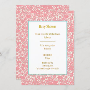 PINK BLUSH LACE BLUE BORDER BABY SHOWER KAART