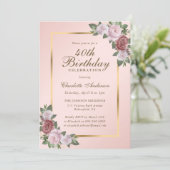 Pink Blush or Floral 40e anniversaire Invitation (Debout devant)