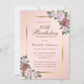 Pink Blush or Floral 80e anniversaire Invitation (Devant)
