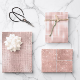 Pink Blush Roos Gold Glam Chic Verjaardag Inpakpapier Vel