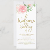 Pink Blush Rose Floral Gold Wedding Programme (Devant)